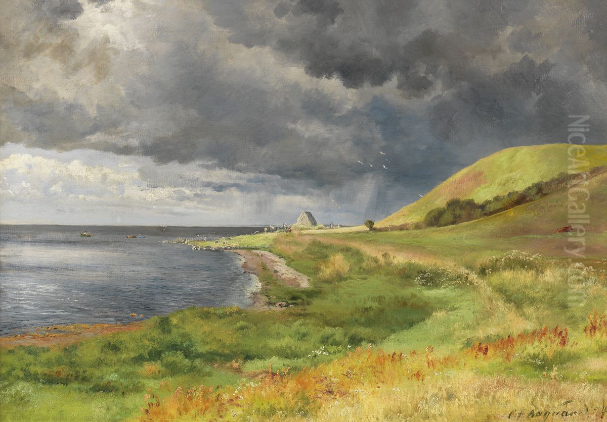 A passing shower on a Danish coast. Oil Painting by Carl Frederik Aagaard