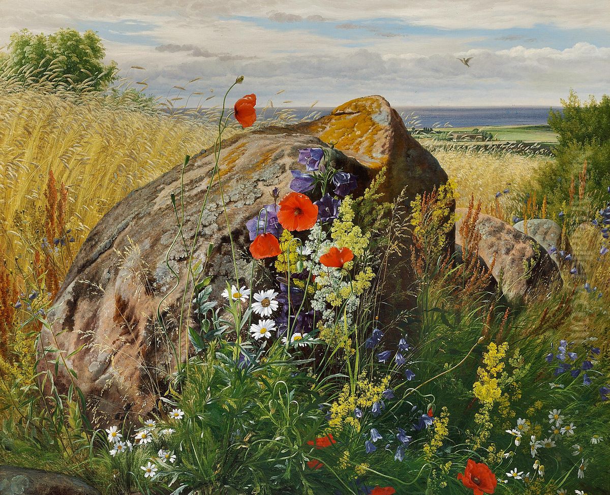 Wildflowers by a Cornfield. Oil Painting by Carl Frederik Aagaard