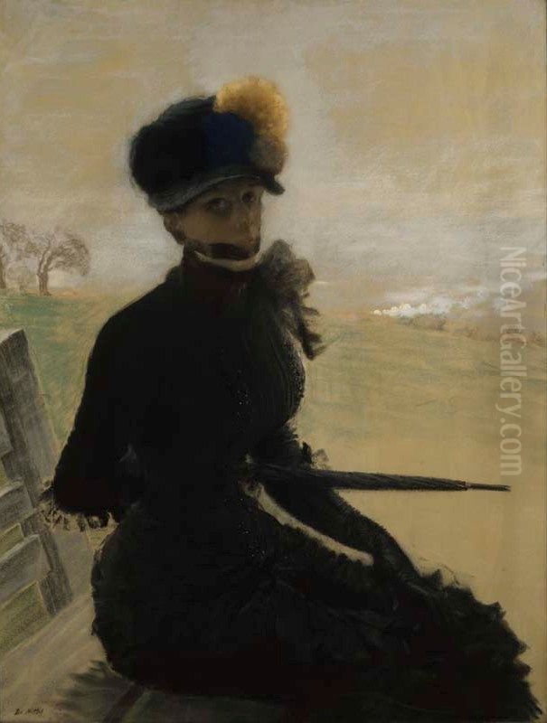 The woman with pompoms Oil Painting by Giuseppe de Nittis