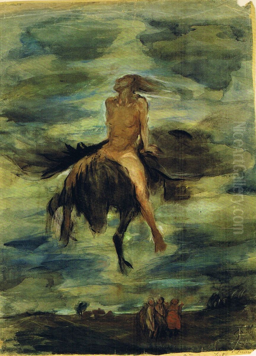 A Witch on Pegasus Oil Painting by Clara Siewert