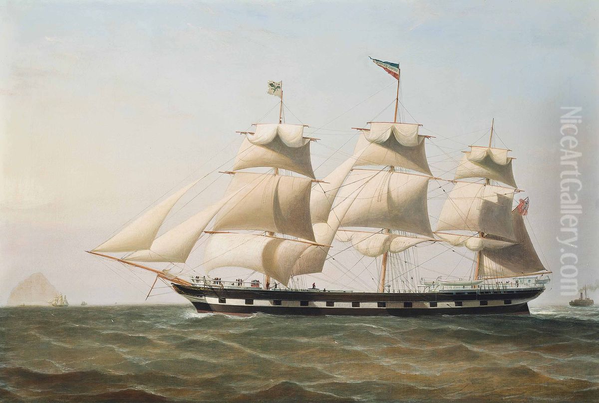 The full-rigged ship ,Daniel Rankin' under reduced sail off Ailsa Craig Oil Painting by William Clark