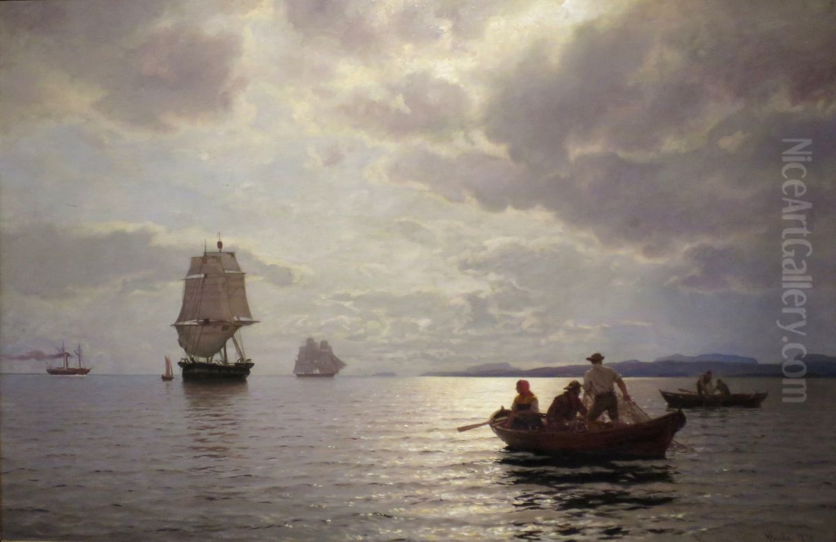 The Approach to Christiania calm Oil Painting by Hans Gude