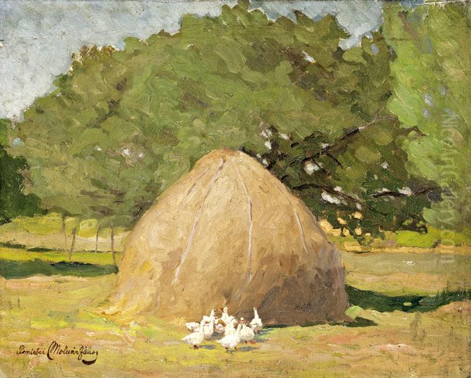 Idyll in the Ranch Oil Painting by Janos Pentelei Molnar