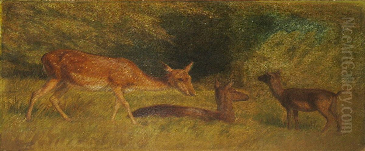 Deer in a glade. Oil Painting by P. C. Skovgaard