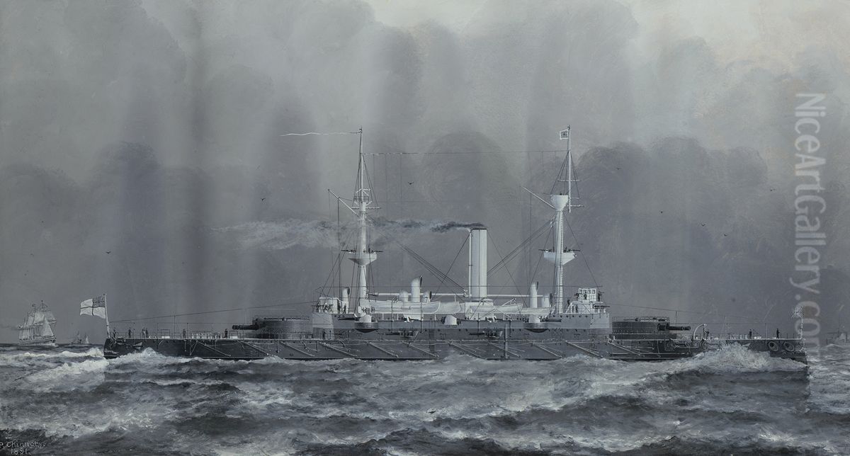 H.M.S. Hood Oil Painting by P. A. Chinnery