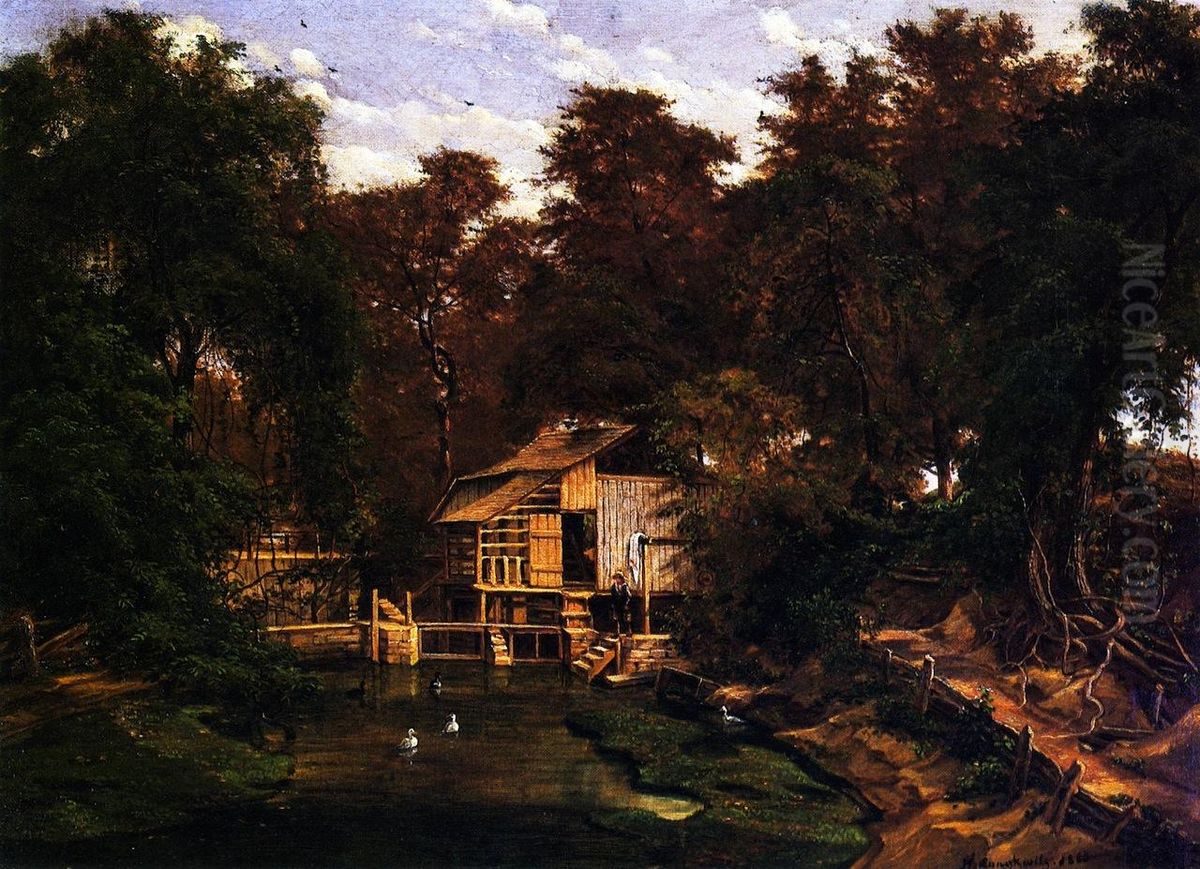 Paggi's Mill on Barton Creek Oil Painting by Hermann Lungkwitz