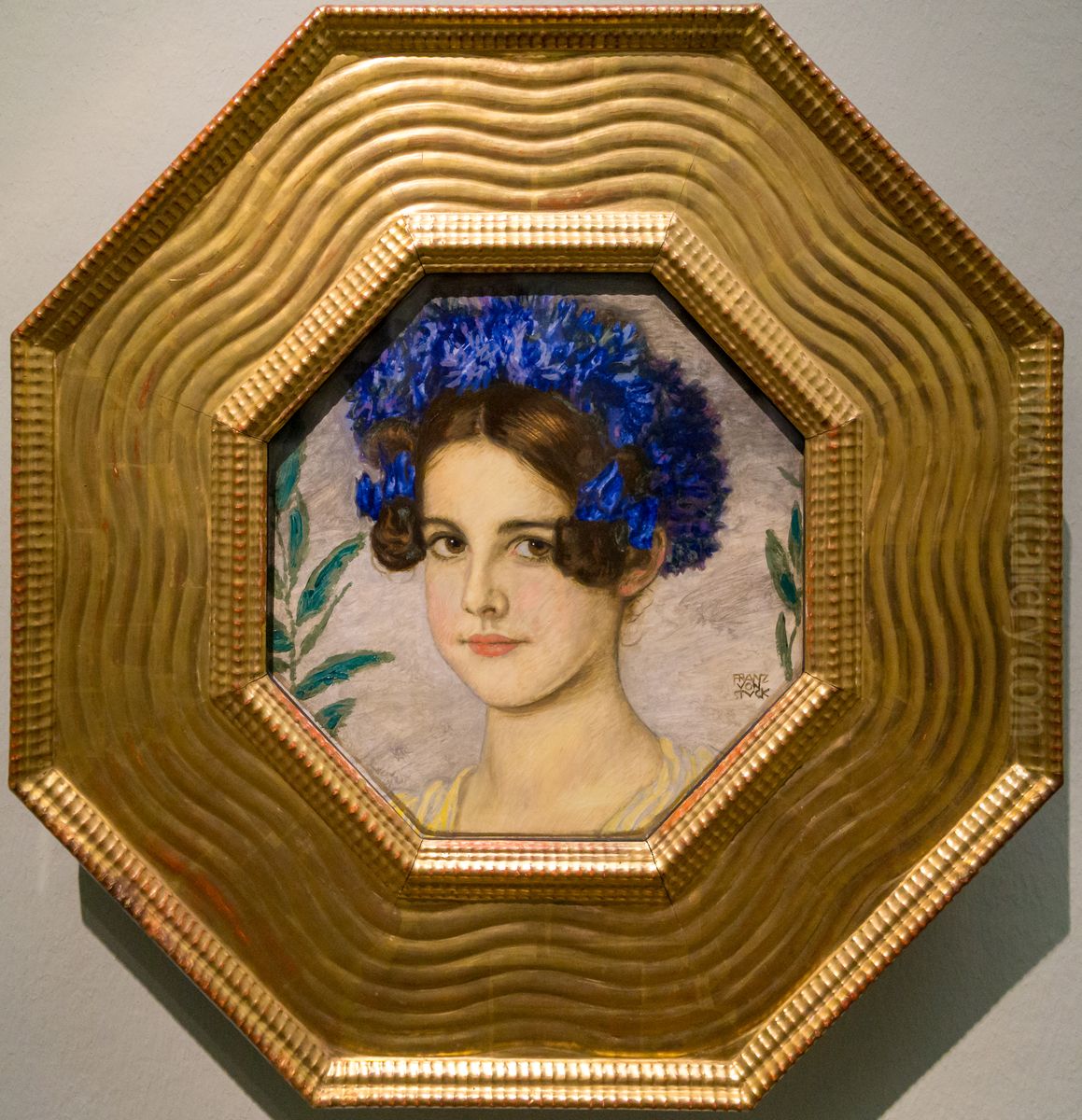 Die Tochter des Kunstlers mit Kornblumen im Haar Oil Painting by Franz Stuck