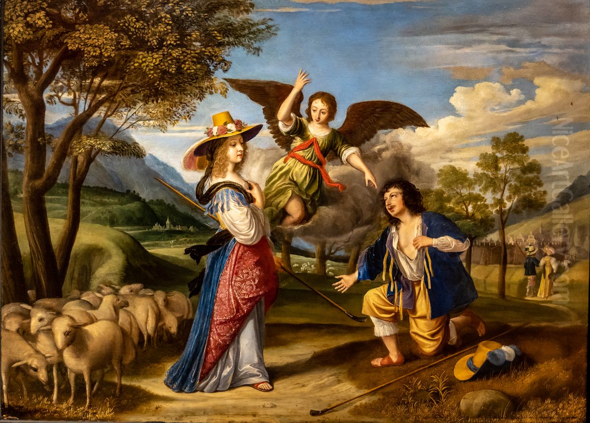 Die Begnung von Jakob und Rahel Oil Painting by Wolfgang Heimbach