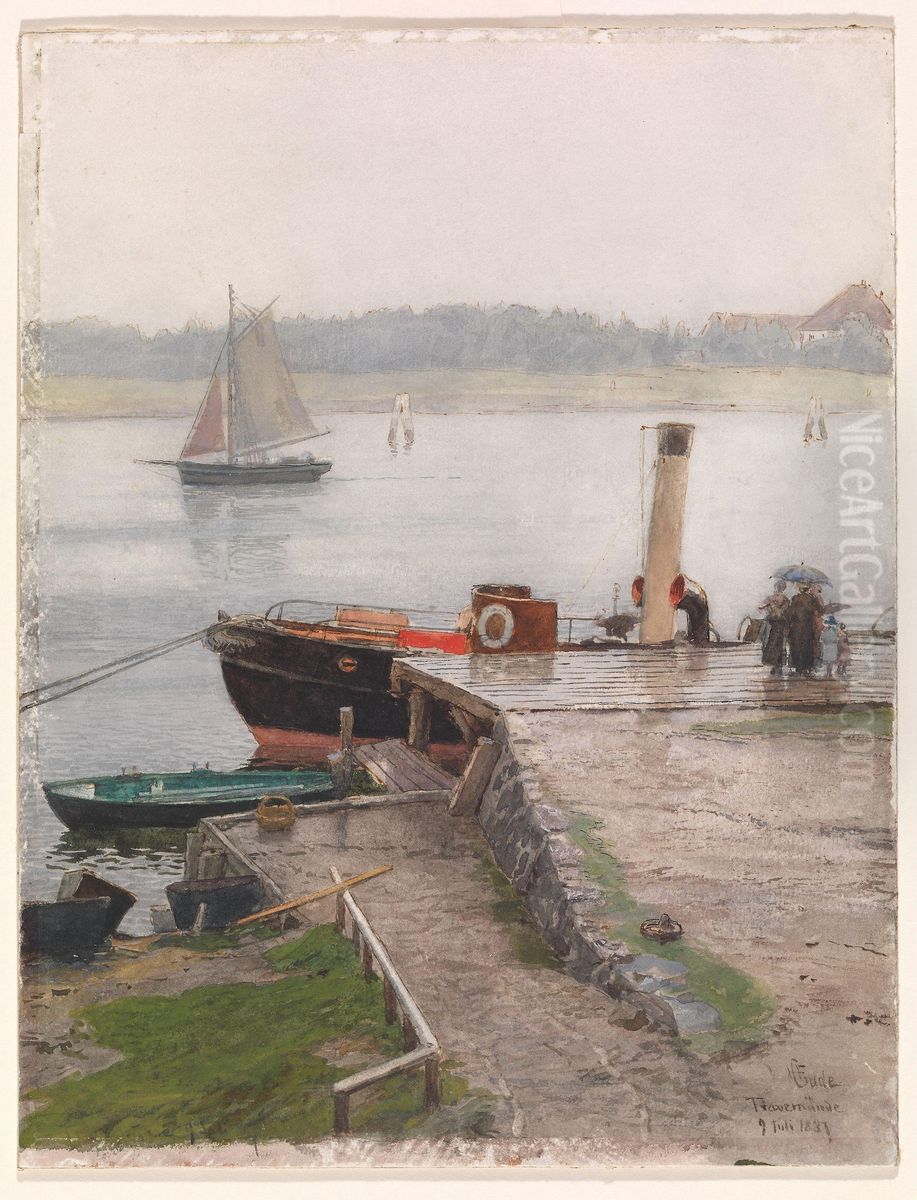 Jetty, Travemunde Oil Painting by Hans Gude