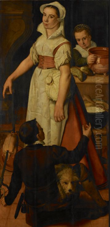 The kitchen maid and her helpers Oil Painting by Huybrecht Beuckeleer