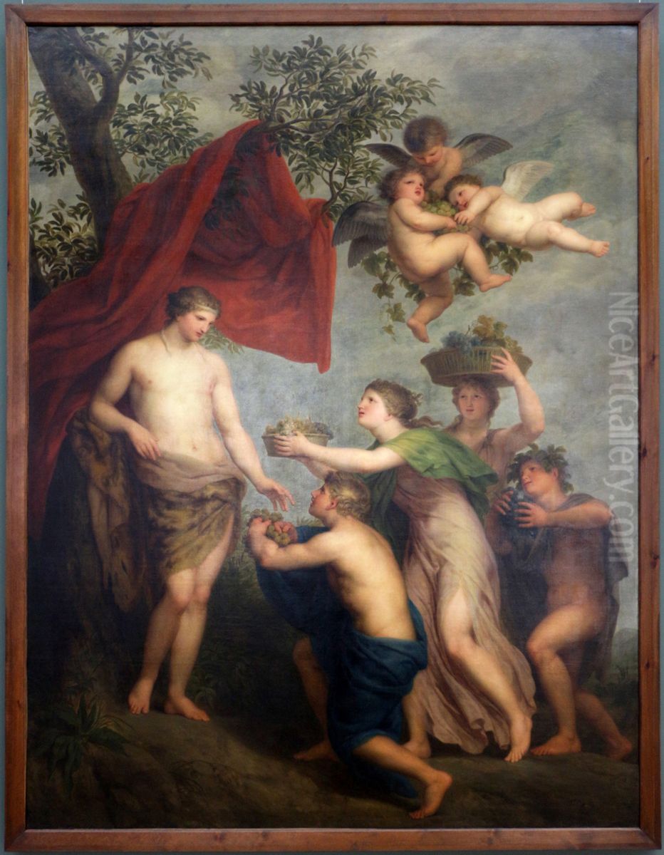 Offer aan Bacchus Oil Painting by Andries Cornelis Lens