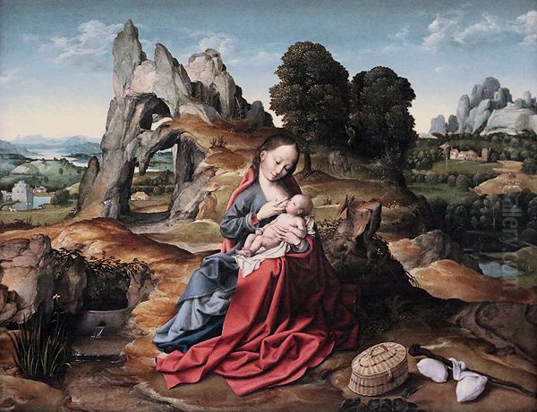 Rest on the flight to Egypt Oil Painting by Joos Van Cleve