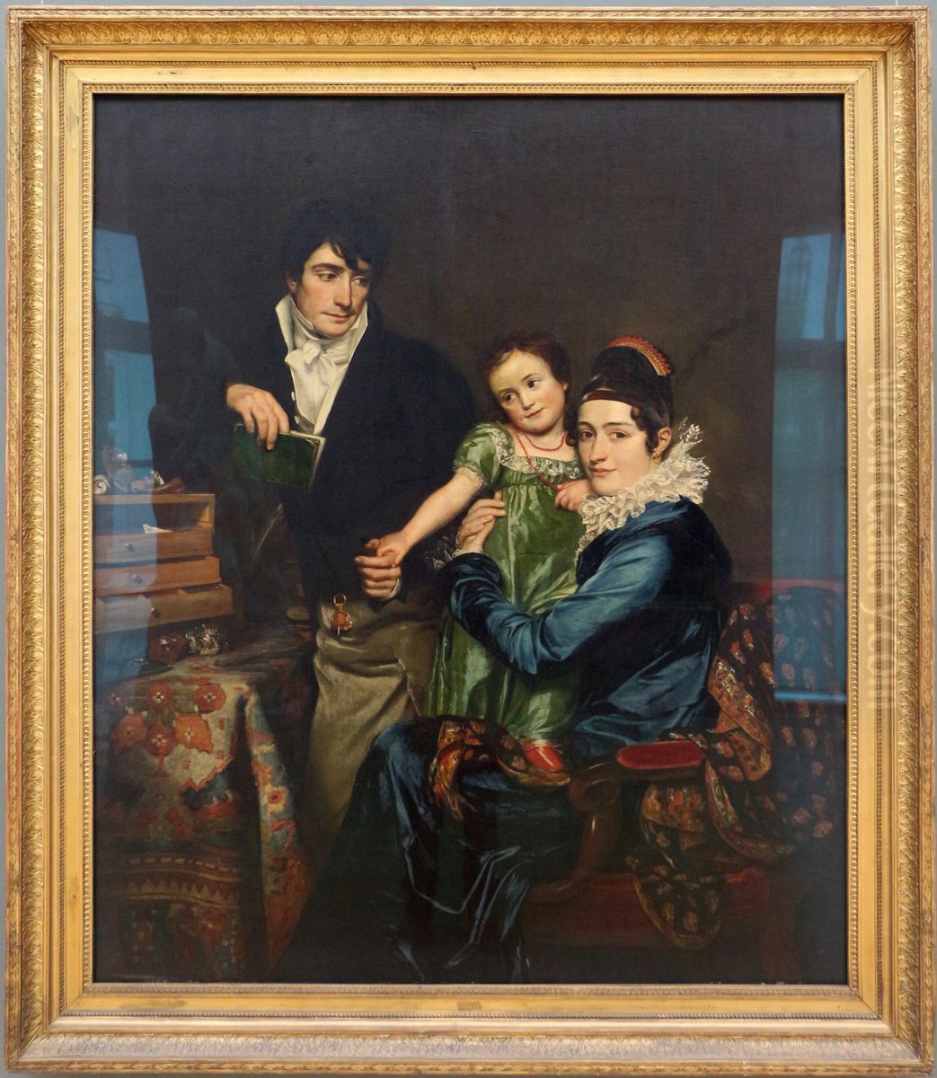 Portrait of the family of August Donat de Hemptinne (1783-....) Oil Painting by Francois-Joseph Navez