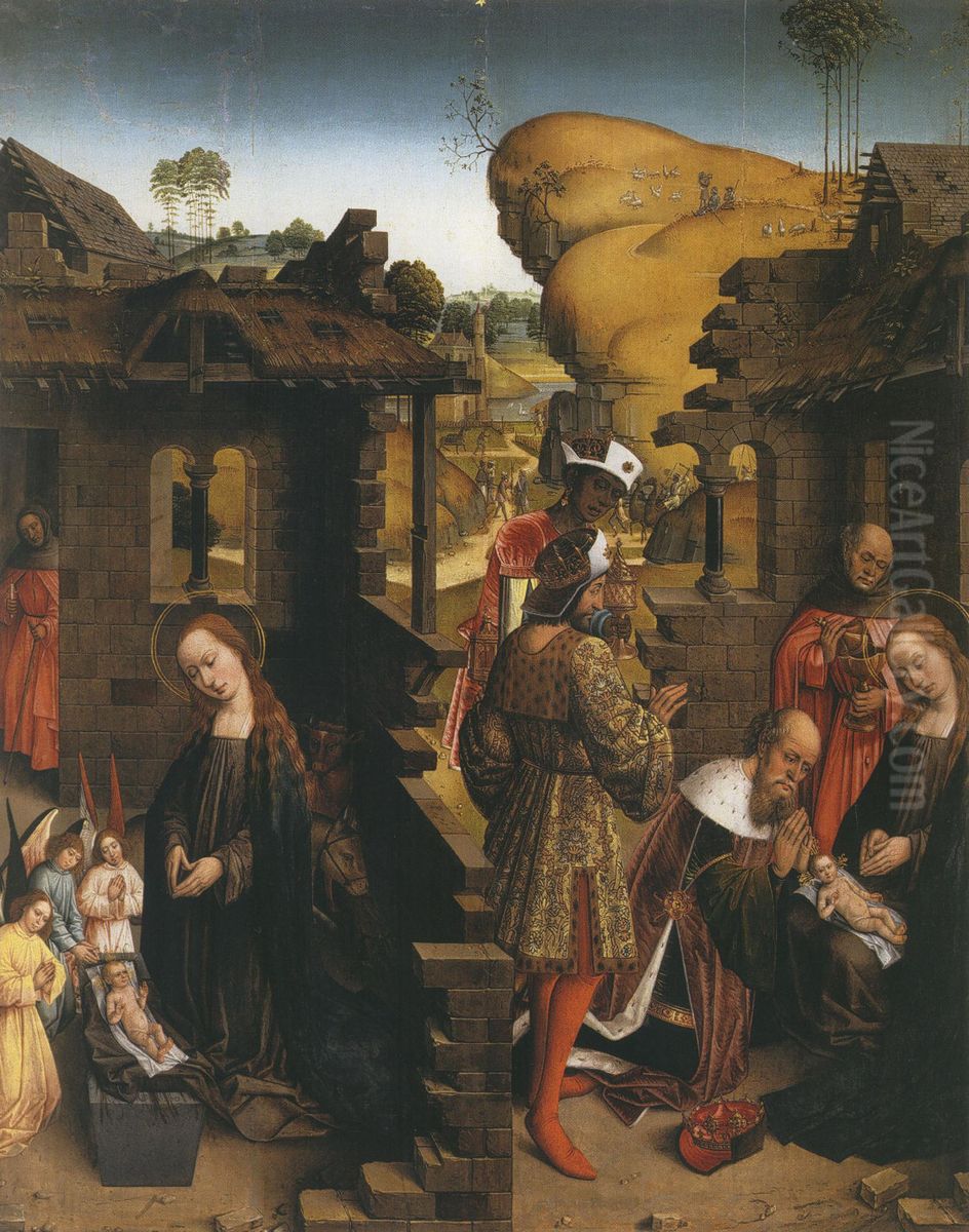 De geboorte en de aanbidding van de Wijzen Oil Painting by Master of Affligem