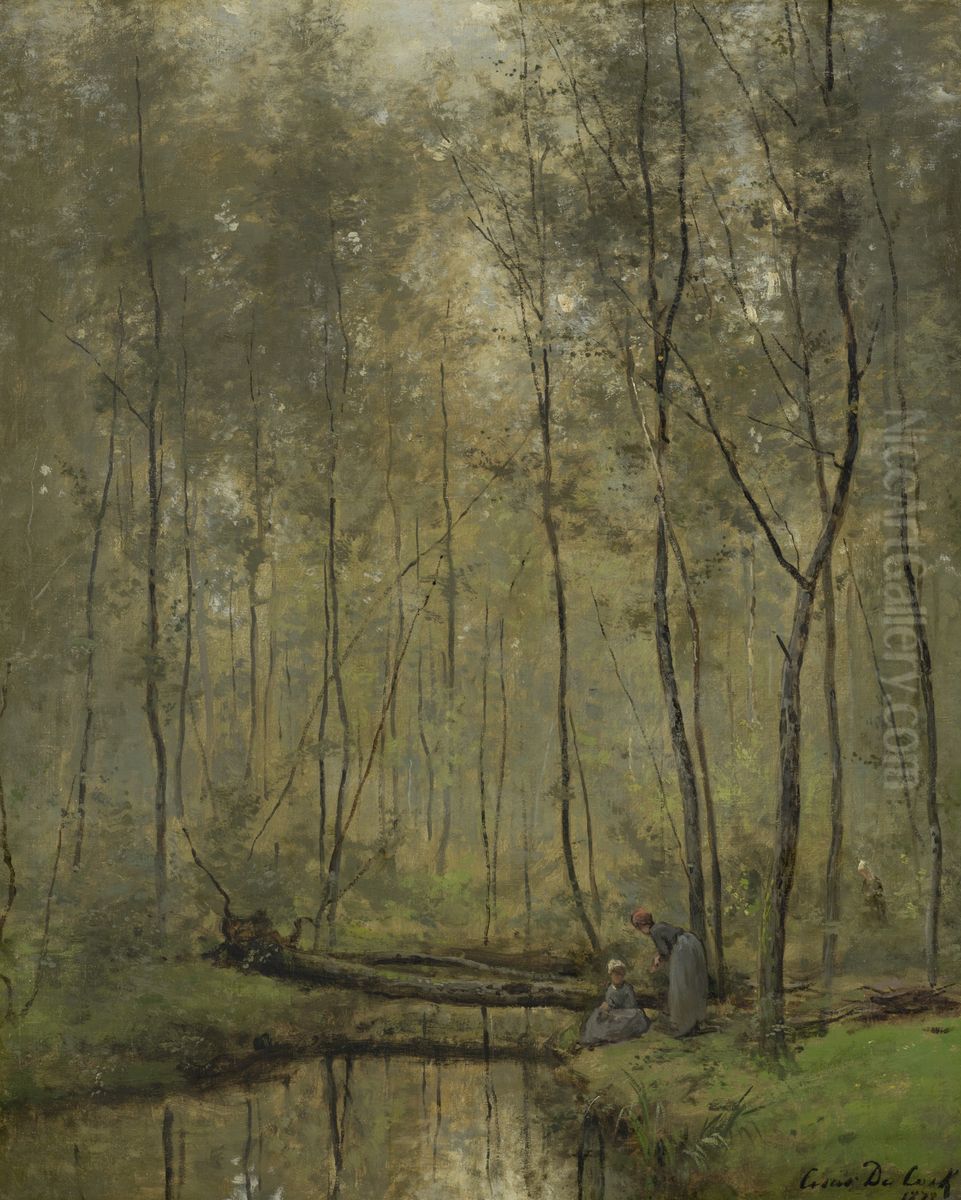 Oever van een rivier Oil Painting by Cesar De Cock