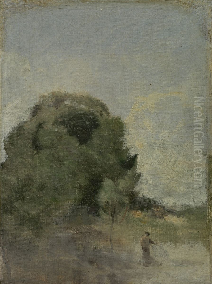 Landscape with angler Oil Painting by Jean-Baptiste Camille Corot