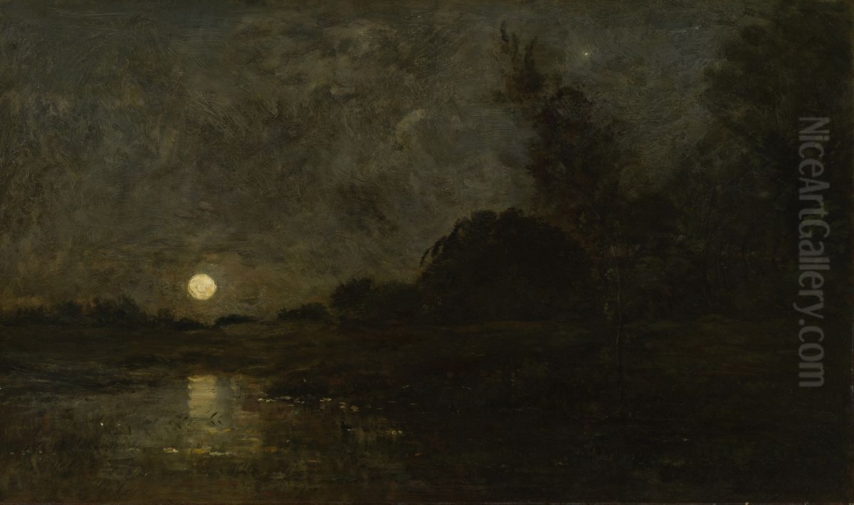 Opkomende maan in de Morvan Oil Painting by Charles-Francois Daubigny