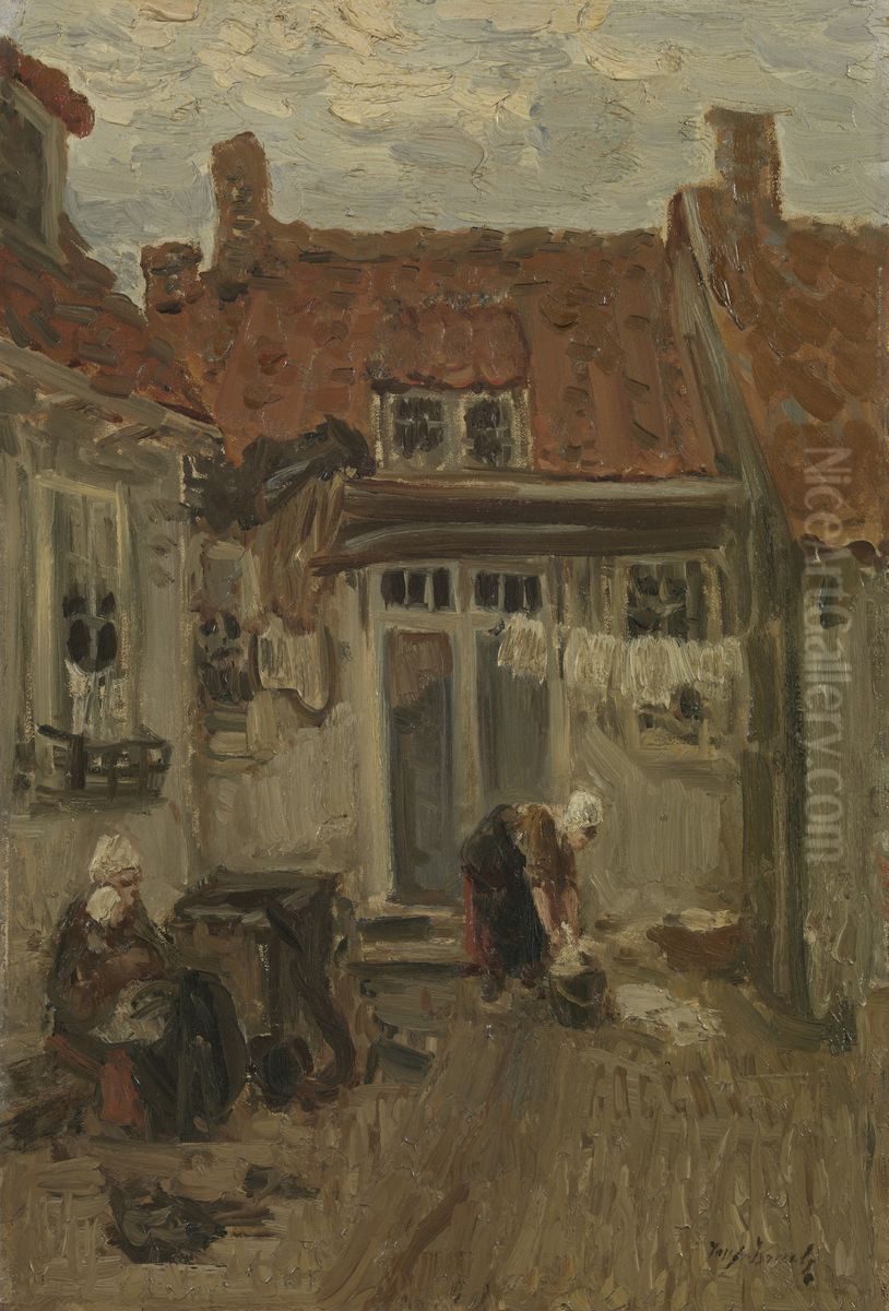 Courtyard Oil Painting by Jozef Israels
