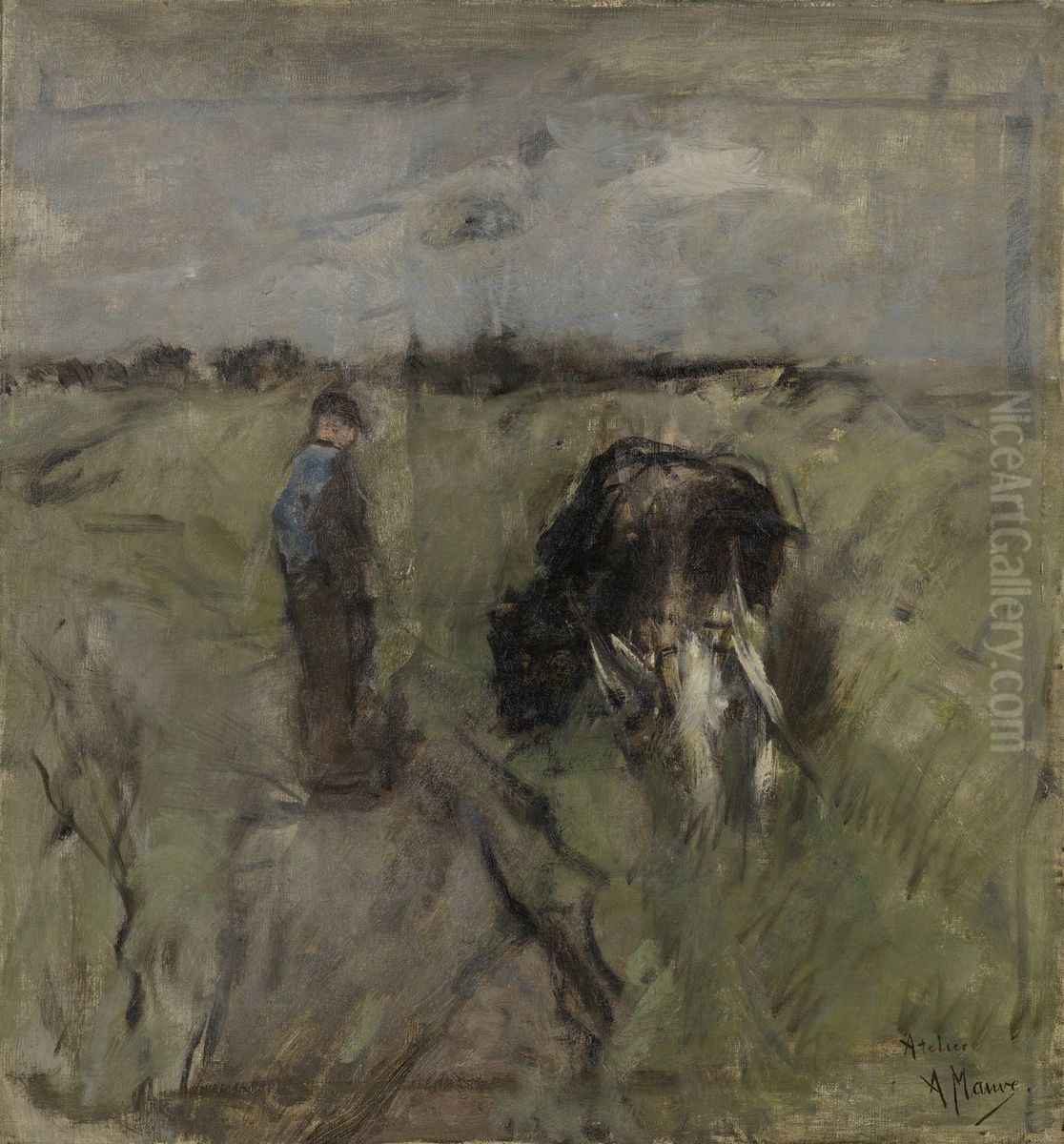 Boer met koe Oil Painting by Anton Mauve