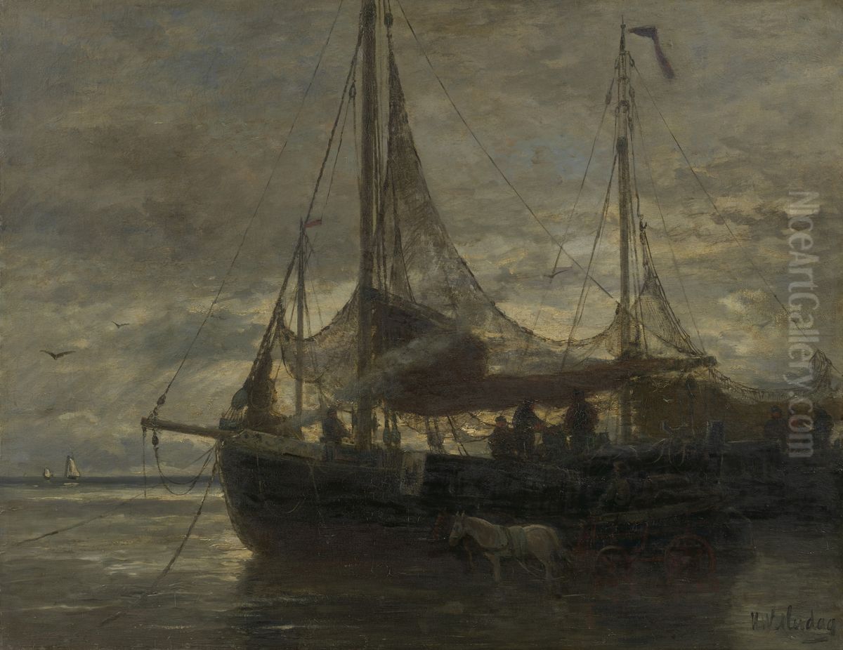 Evening Oil Painting by Hendrik Willem Mesdag