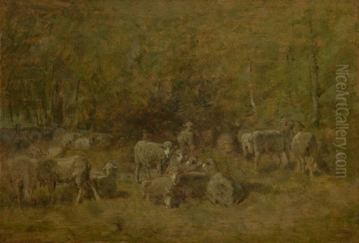 Schaapskudde in het bos Oil Painting by Constant Troyon