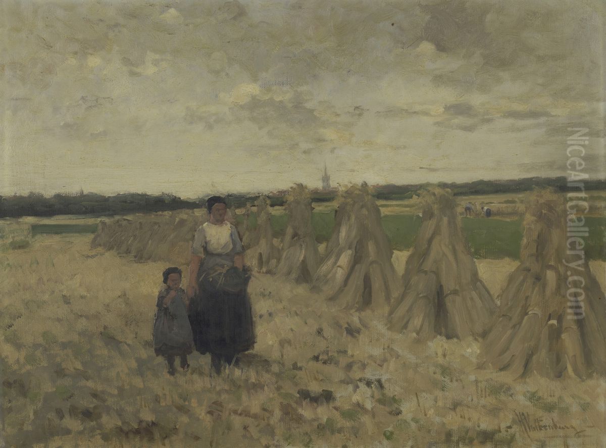 Sheaves of corn Oil Painting by Hendrik Valkenburg