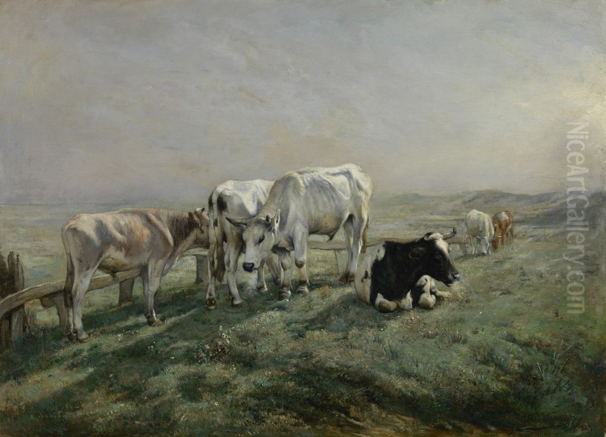 Meadow with cows Oil Painting by Alfred Verwee