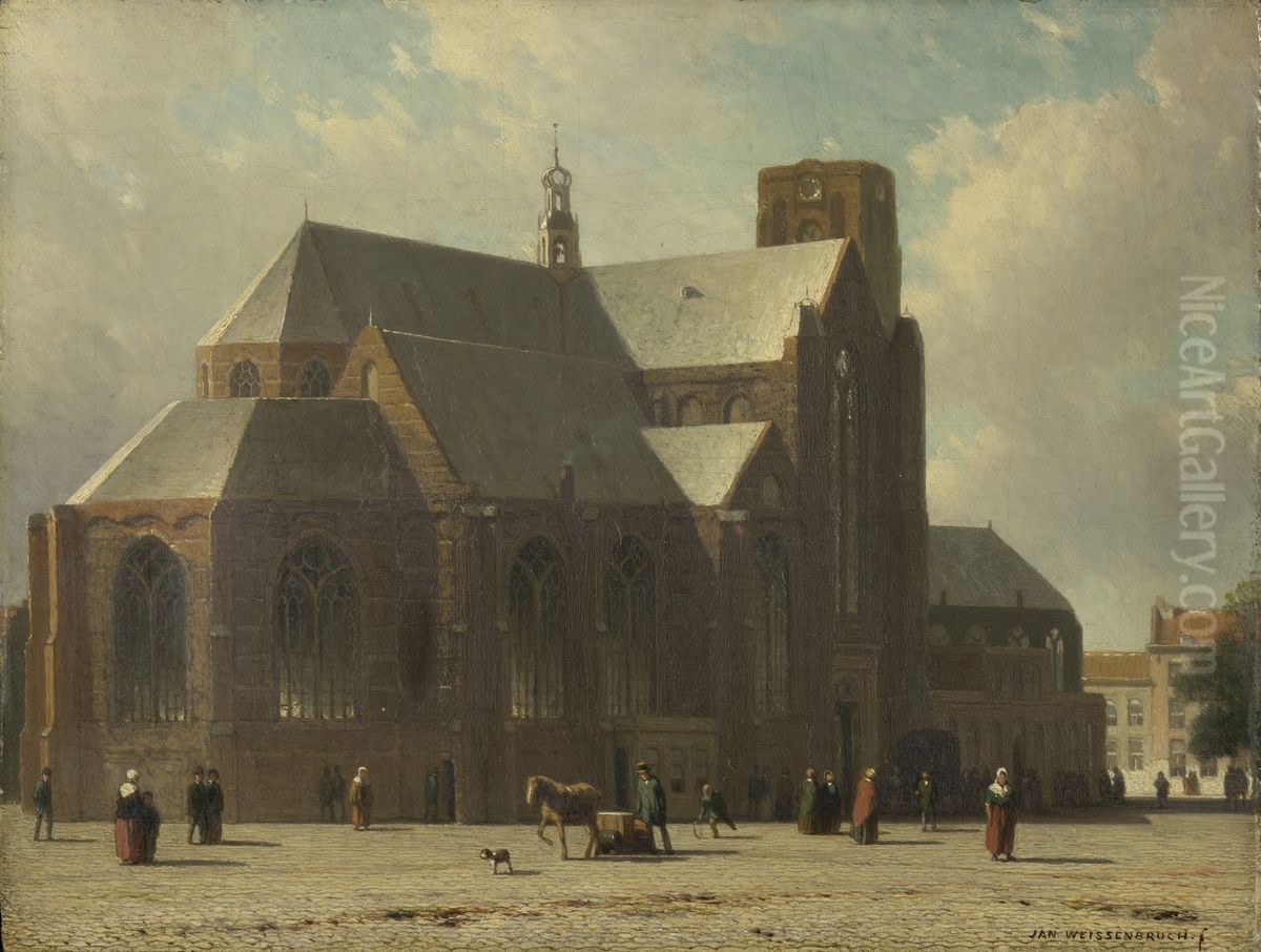 Souvenir of the Church of St Lawrence, Rotterdam Oil Painting by Jan Weissenbruch