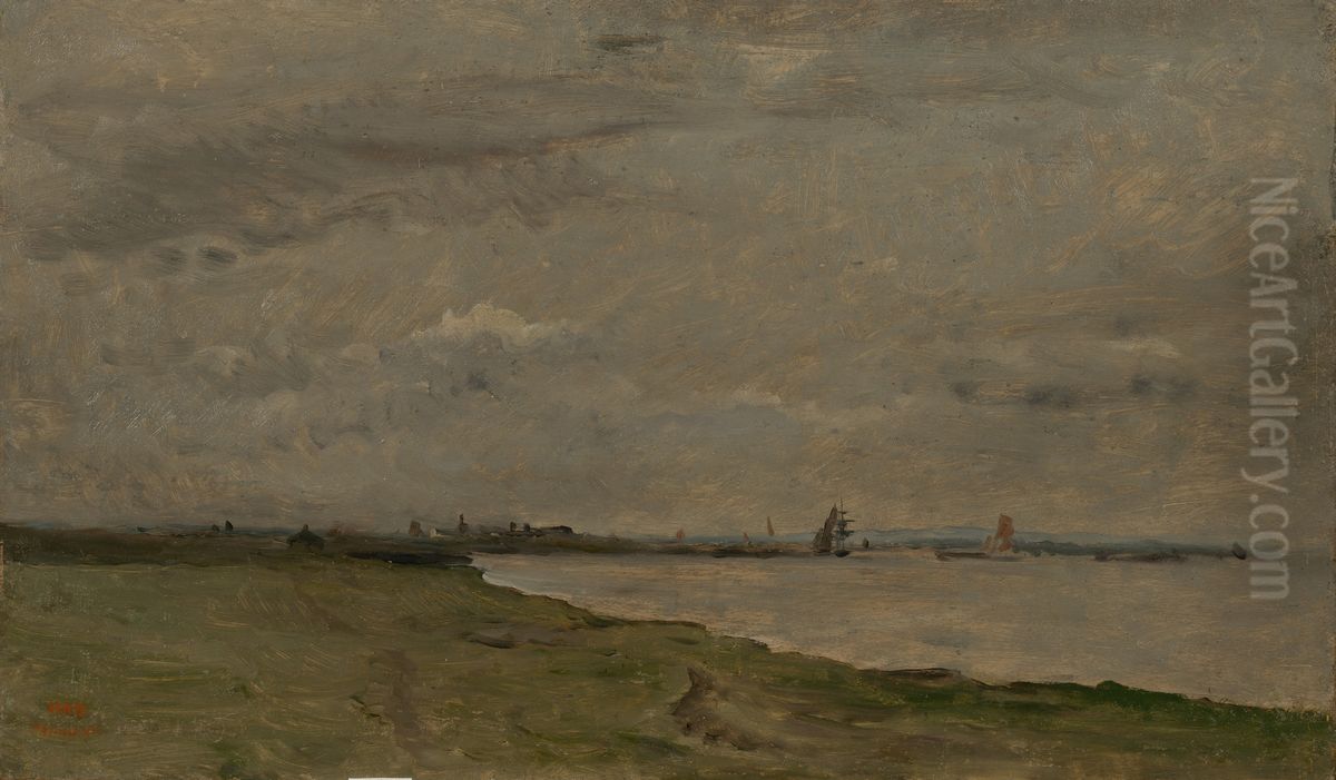 Bank of the Thames Oil Painting by Charles-Francois Daubigny