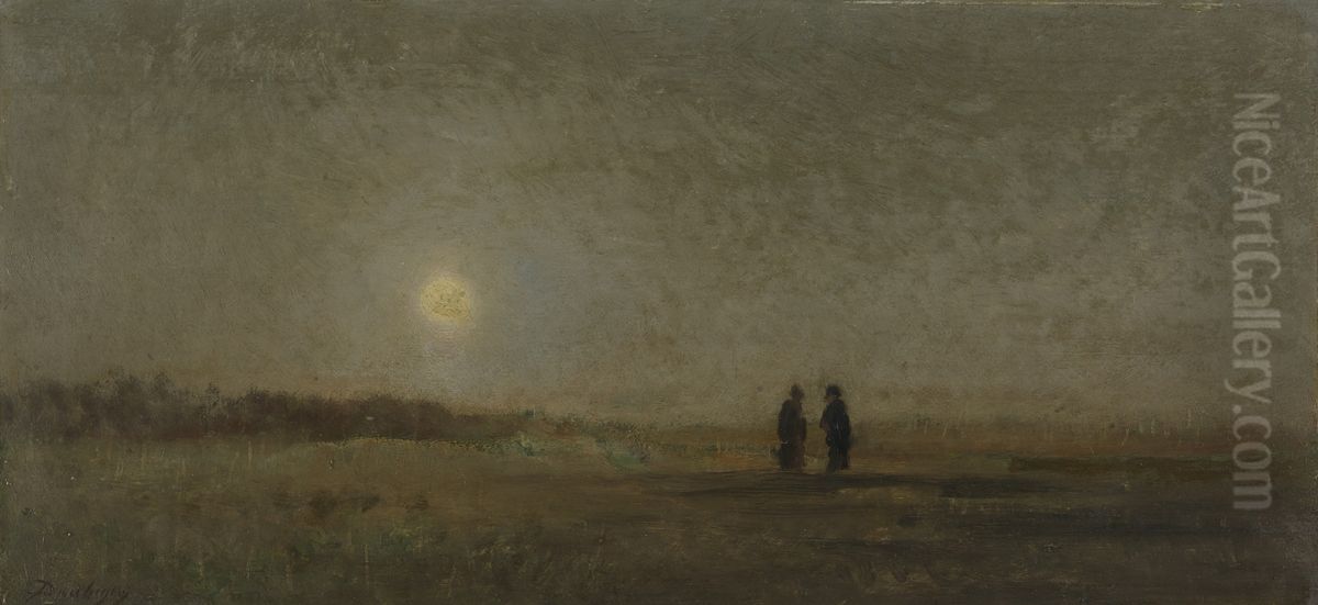 Moonlight Champigny Oil Painting by Charles-Francois Daubigny