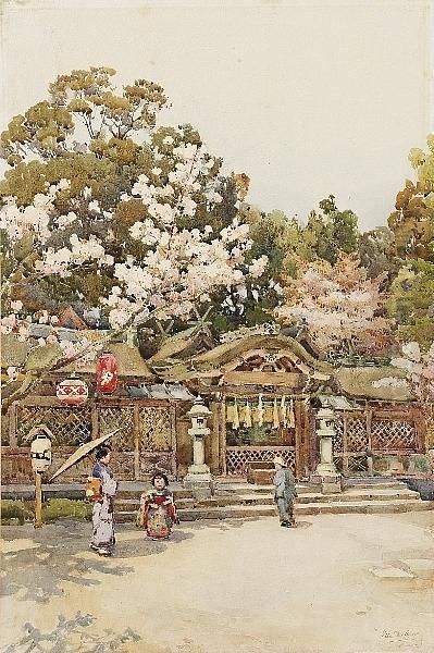 Children At A Temple Oil Painting by Du Ella Cane