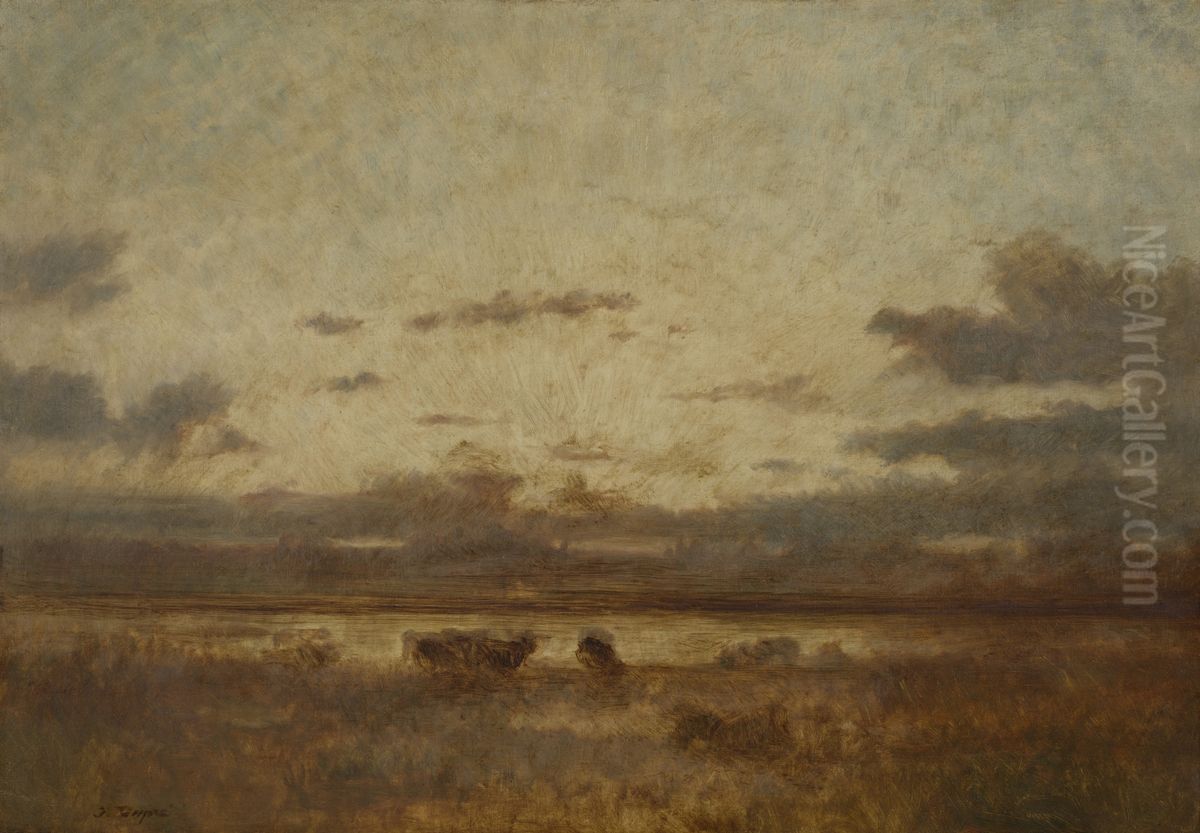 Moeras bij ondergaande zon Oil Painting by Jules Dupre