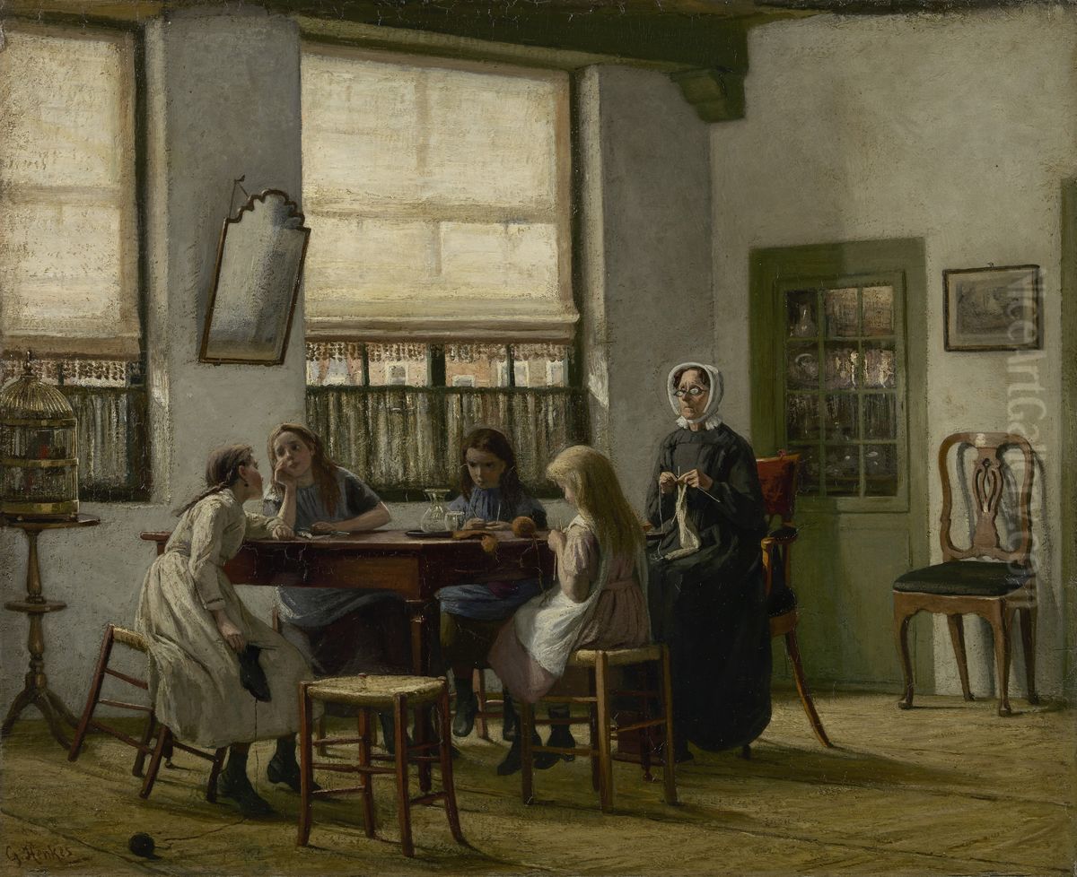 De breijuffrouw Oil Painting by Gerke Henkes