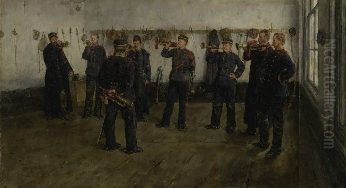 De repetitie van het signaal Oil Painting by Isaac Lazarus Israels