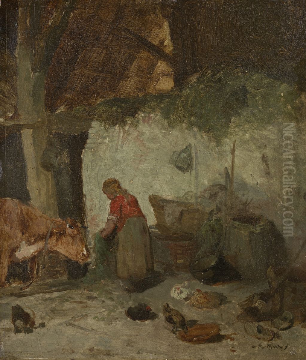 In the stable Oil Painting by Anton Mauve