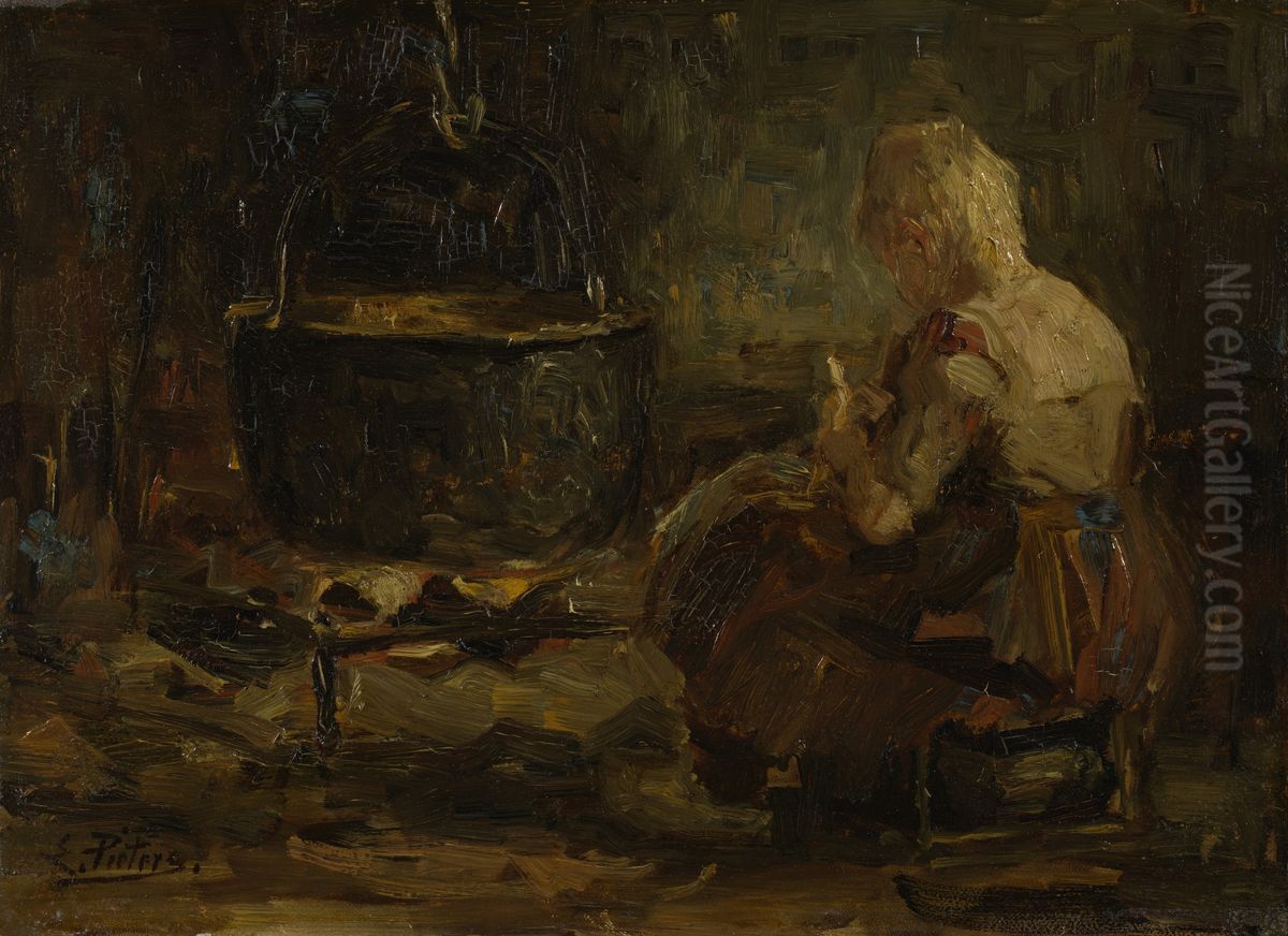 Boerenbinnenhuis Oil Painting by Evert Pieters