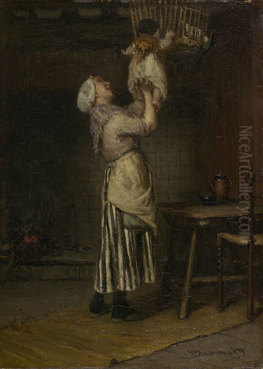 Waar zijn de duifjes? Oil Painting by Bernard Blommers