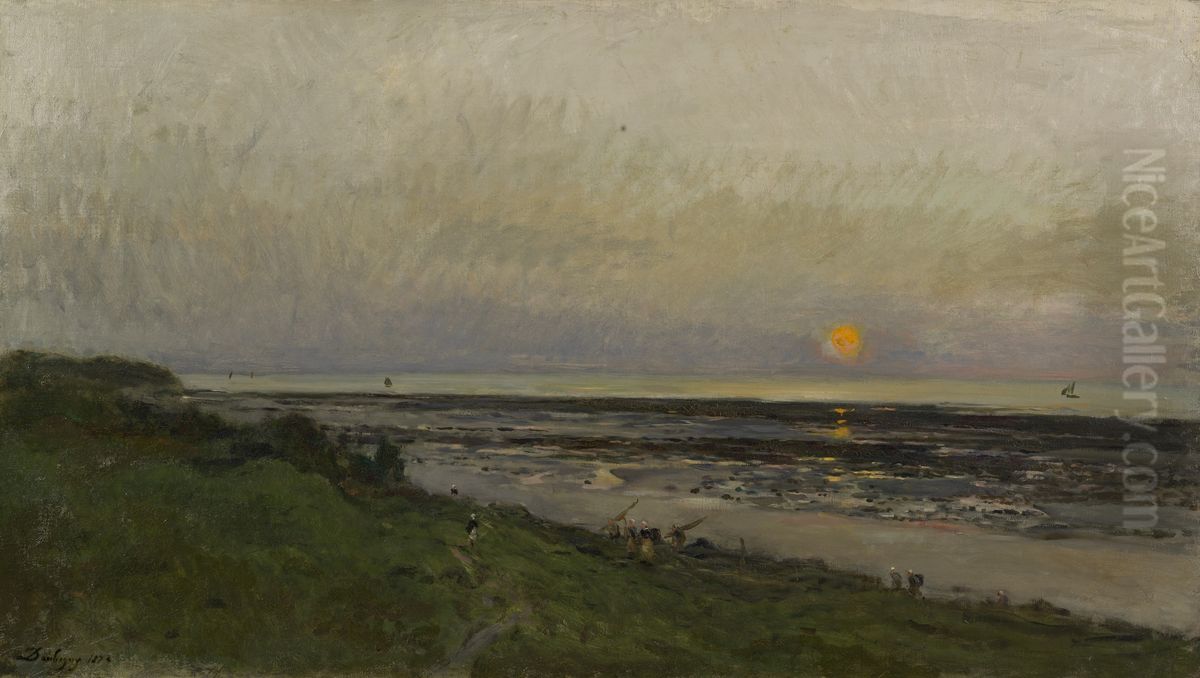 Sunset near Villerville Oil Painting by Charles-Francois Daubigny