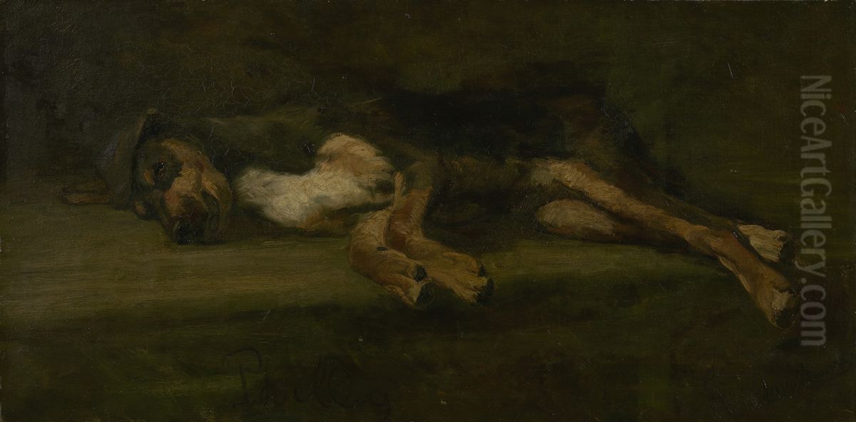 Dode hond Oil Painting by Marinus Van Der Maarel