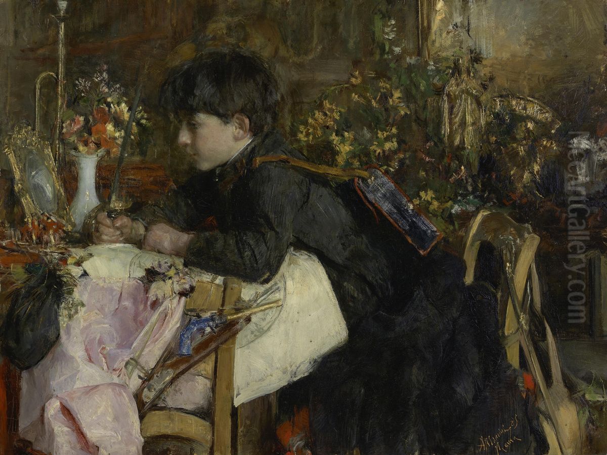 The birthday Oil Painting by Antonio Mancini