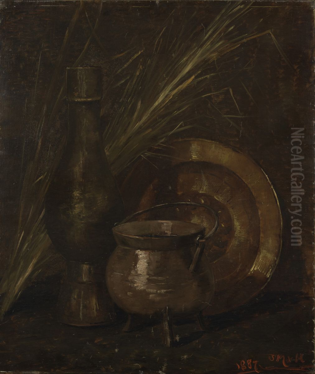 Bronze pot, brass dish and vase Oil Painting by Sina Mesdag-van Houten