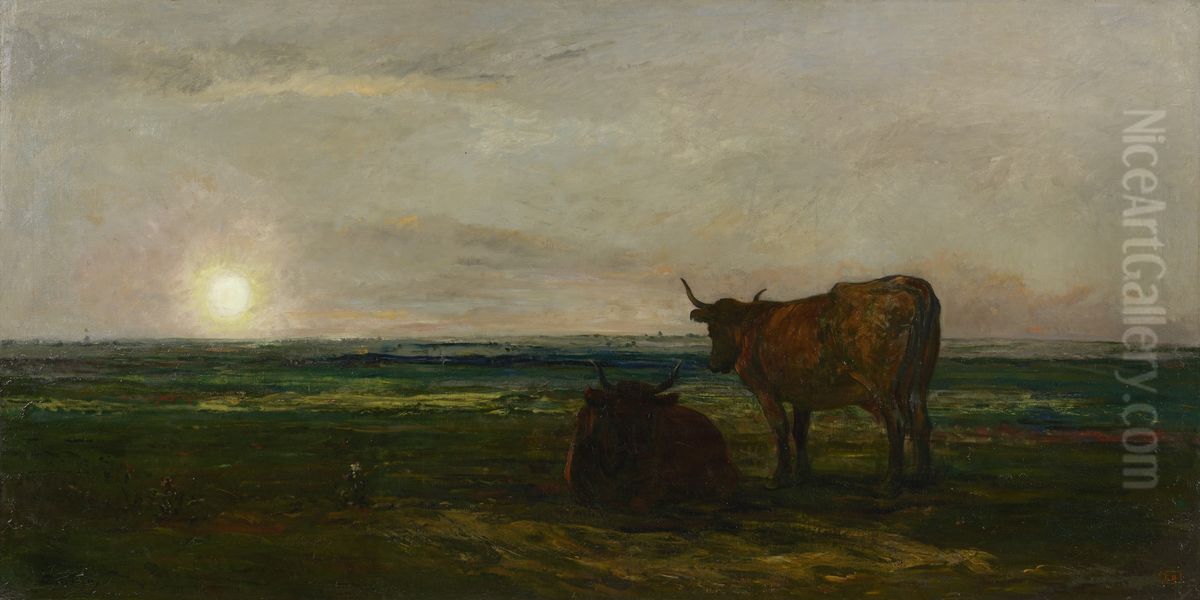 Sunset Oil Painting by Charles-Francois Daubigny