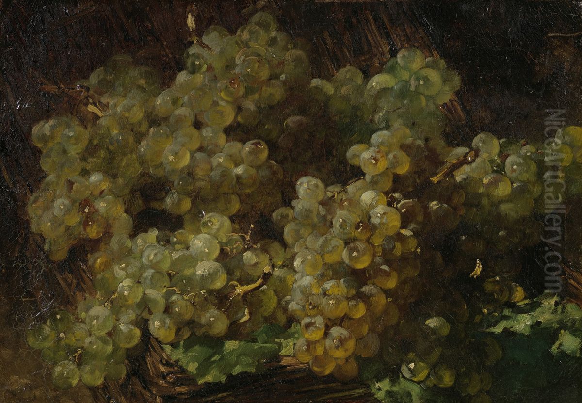 Stilleven met mand met Spaanse druiven Oil Painting by Georges Jeannin