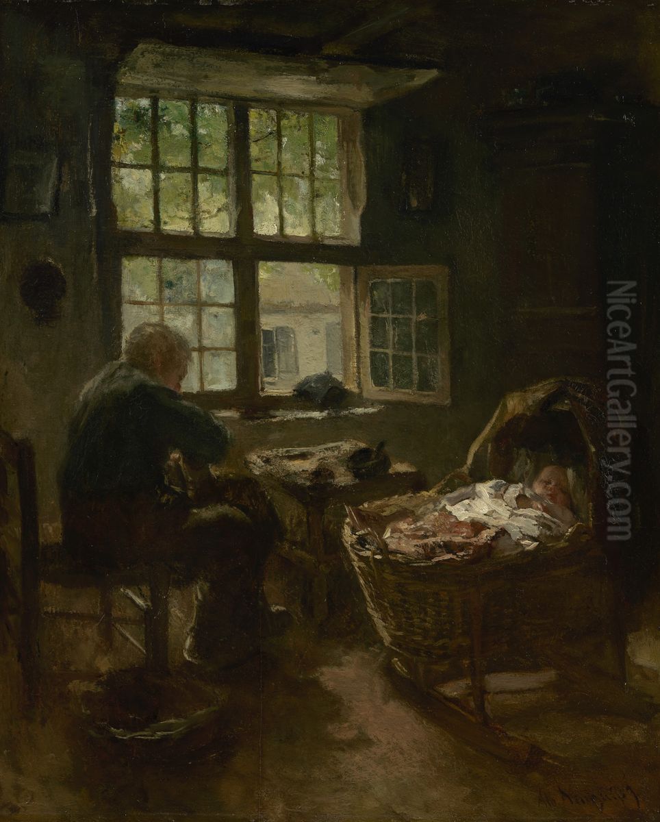 Under father's wing Oil Painting by Albert Neuhuys