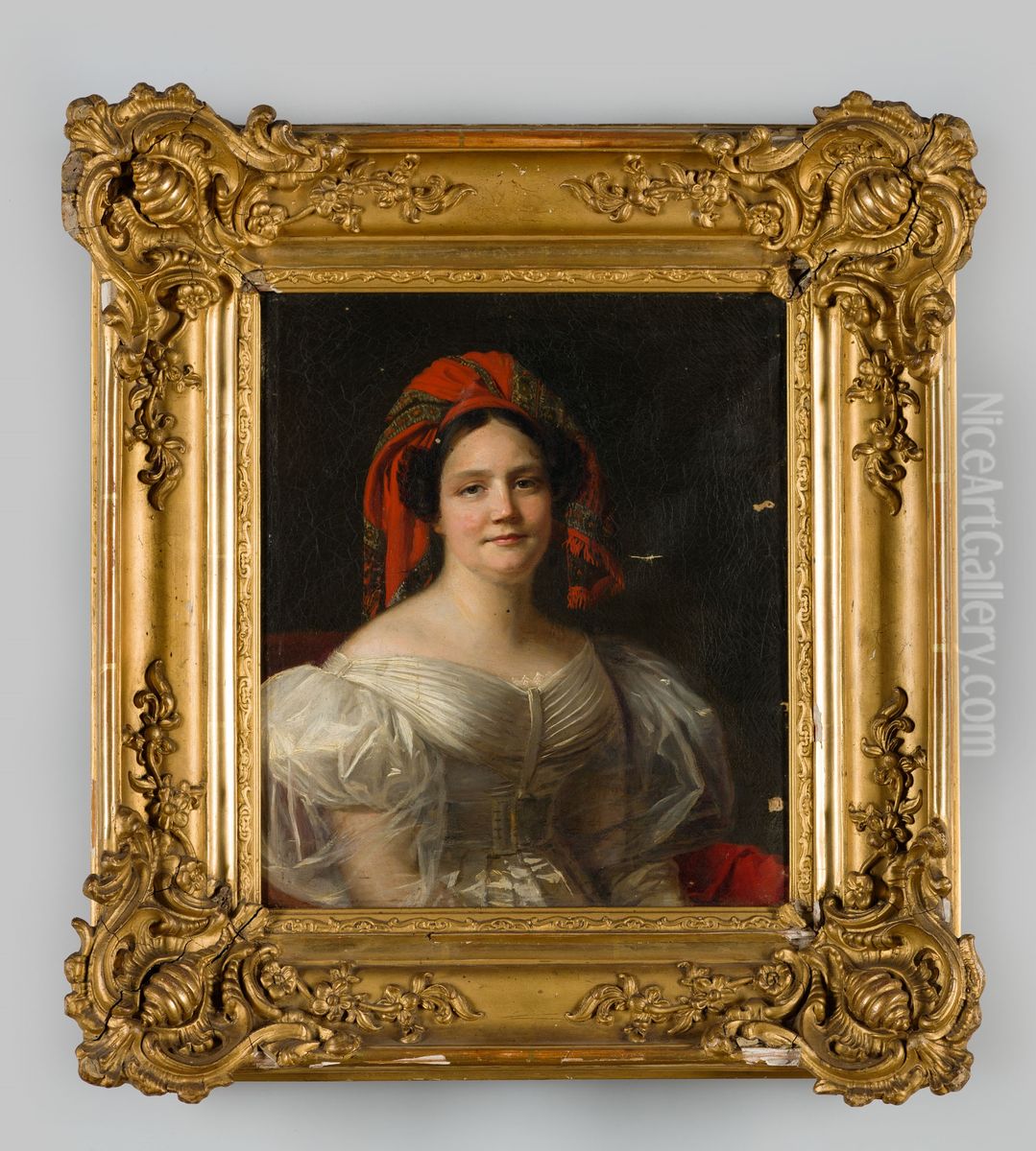 Portrait of a woman, probably Wilhelmina Philippine Willink (1810-1868) Oil Painting by Geldersch Landschap en Kasteelen