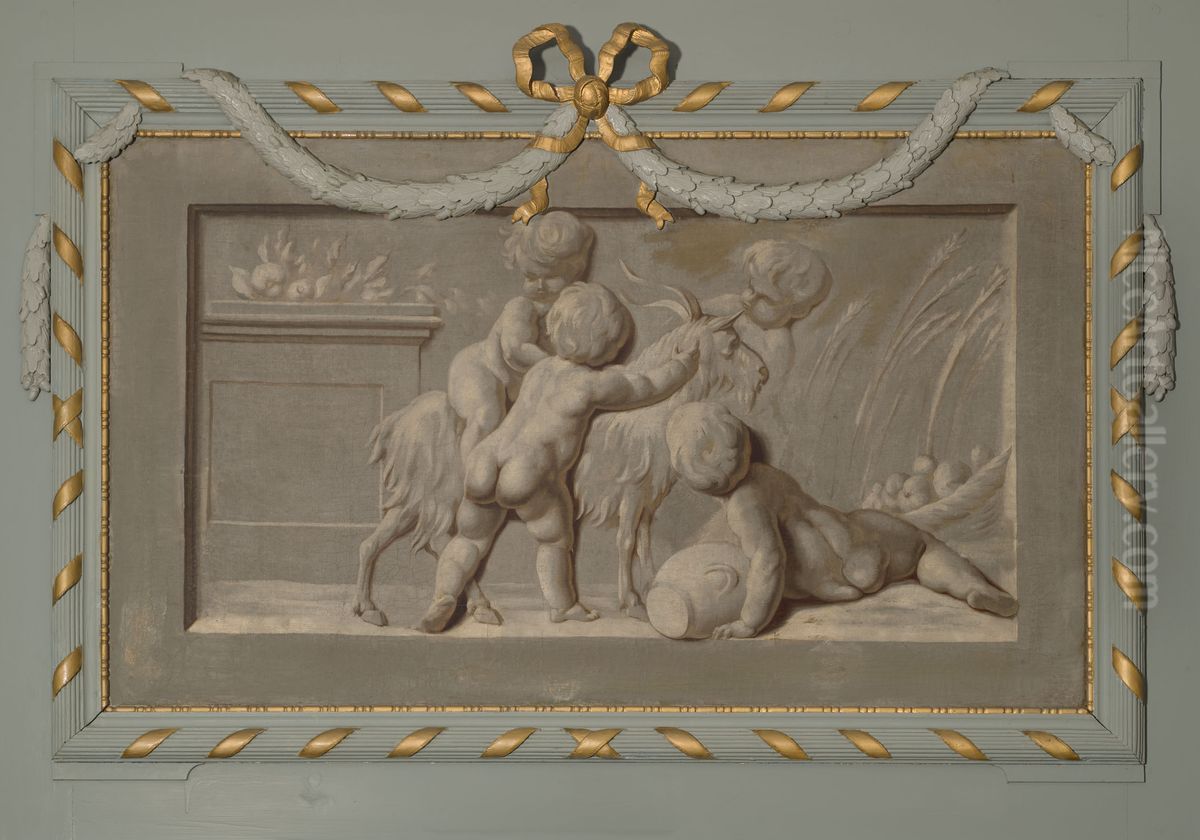 Allegorische voorstelling met vier putti en een bokje Oil Painting by Geldersch Landschap en Kasteelen
