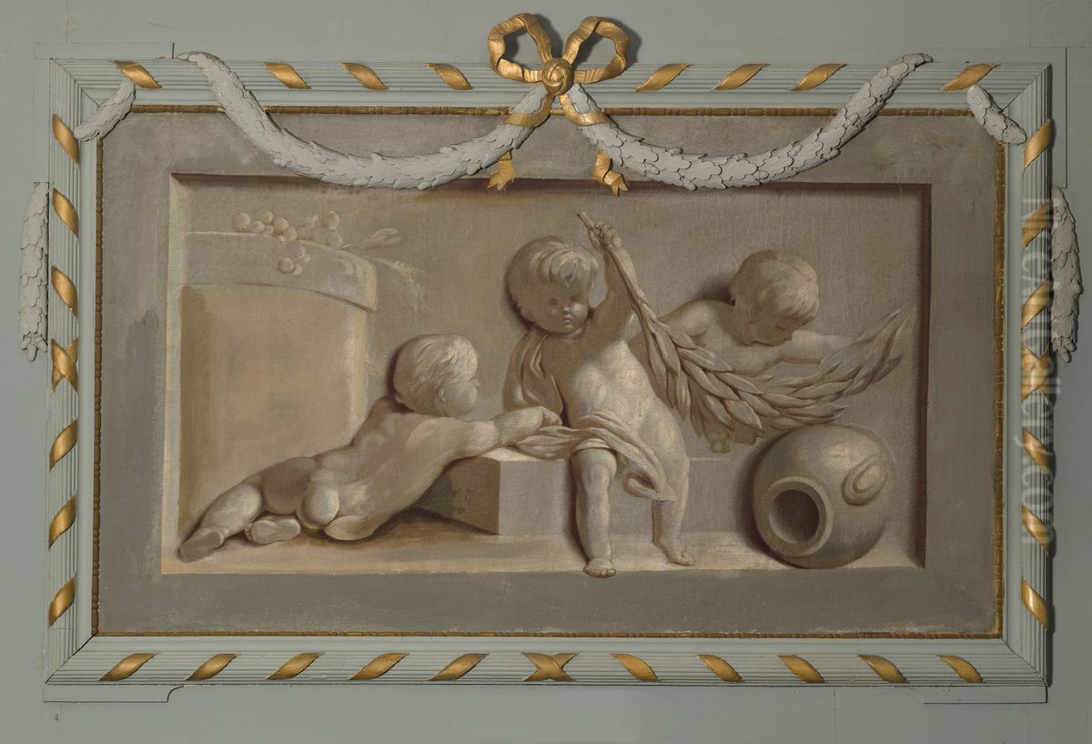 Allegorische voorstelling met drie putti Oil Painting by Geldersch Landschap en Kasteelen