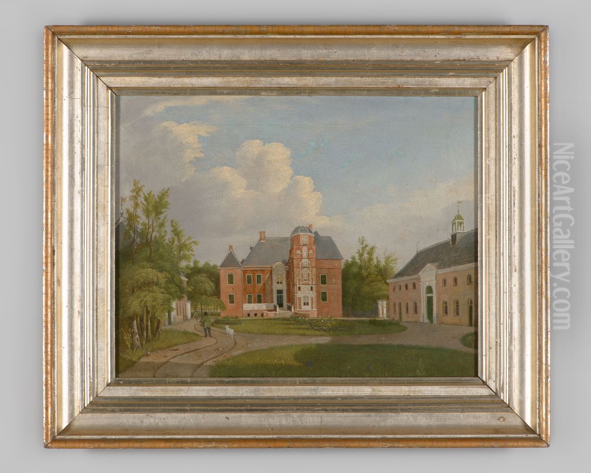 Kasteel Cannenburch met voorplein Oil Painting by Gerrit Hulseboom