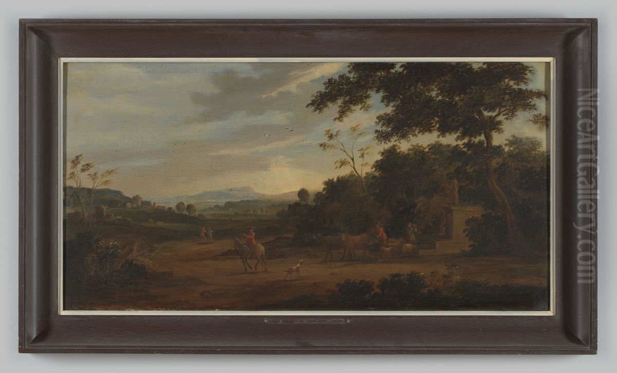 Landschap met koeien en figuren Oil Painting by Geldersch Landschap en Kasteelen
