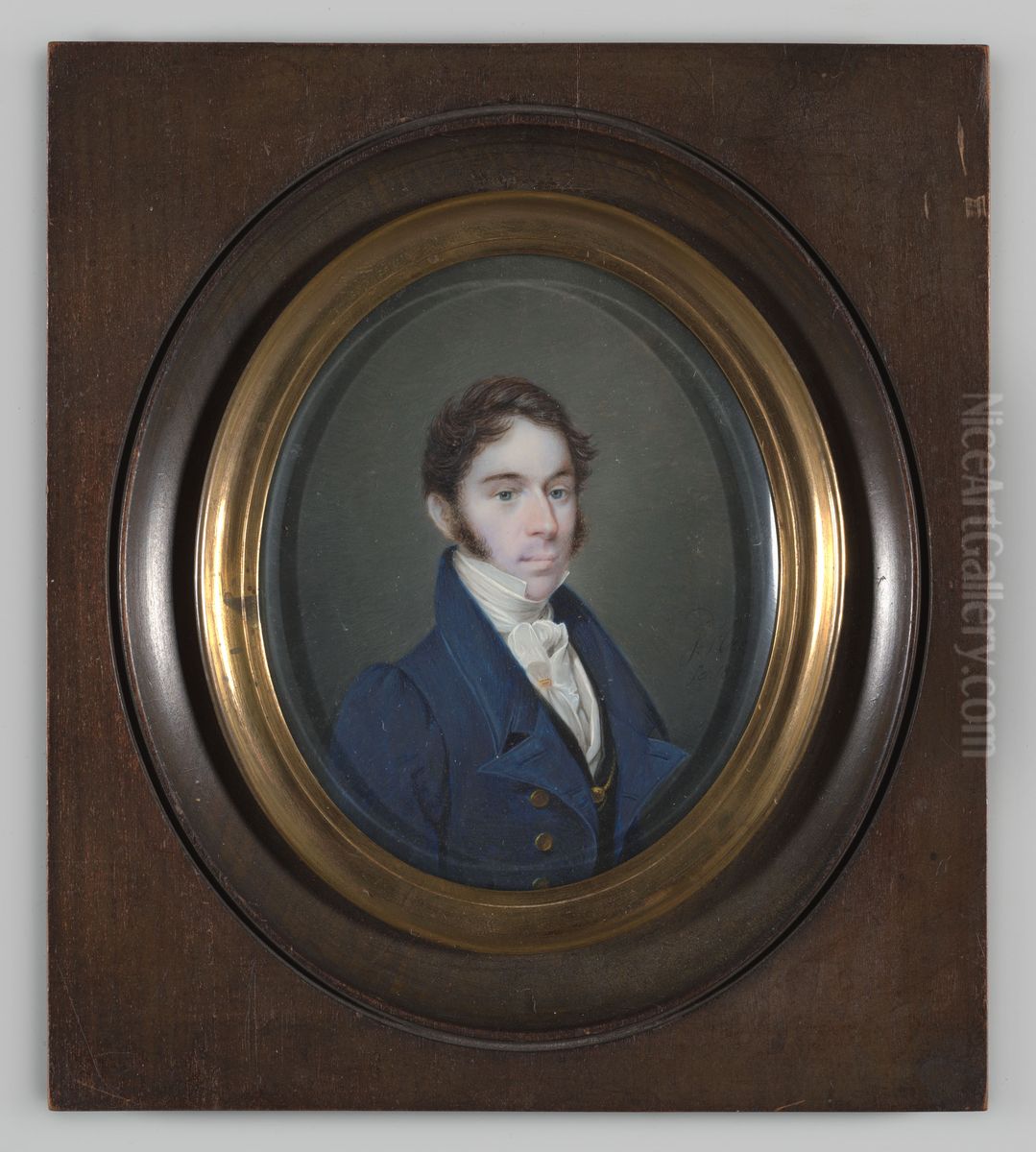 Portretminiatuur van Edzard Hobbe baron Rengers Oil Painting by Geldersch Landschap en Kasteelen